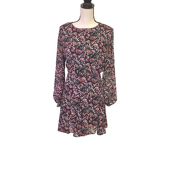 Ax Paris Black/Mauve/Green Multi-color Floral Long Sleeve Mini Dress, Size 18 - Picture 5 of 15